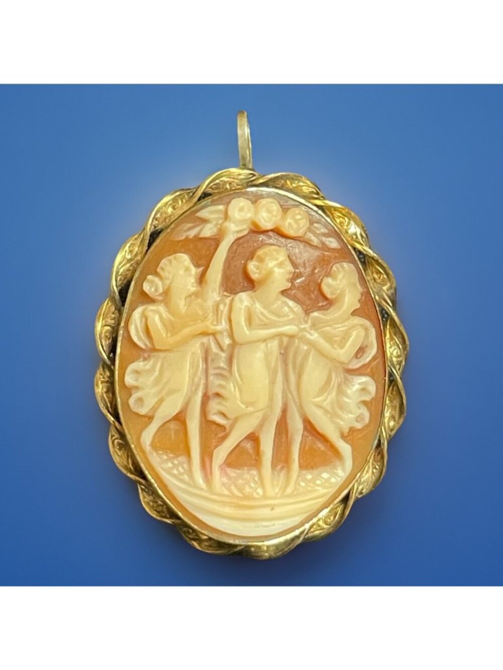 Vtg Van Dell 1/20 12K GF Gold Filled CAMEO Brooch Pin Pendant Shell Three Graces